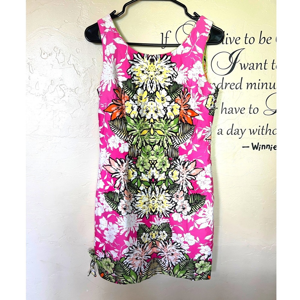 Tiana B Pink Floral Kaleidoscopic Sheath Dress Petite Tropical Mod Maximalist
